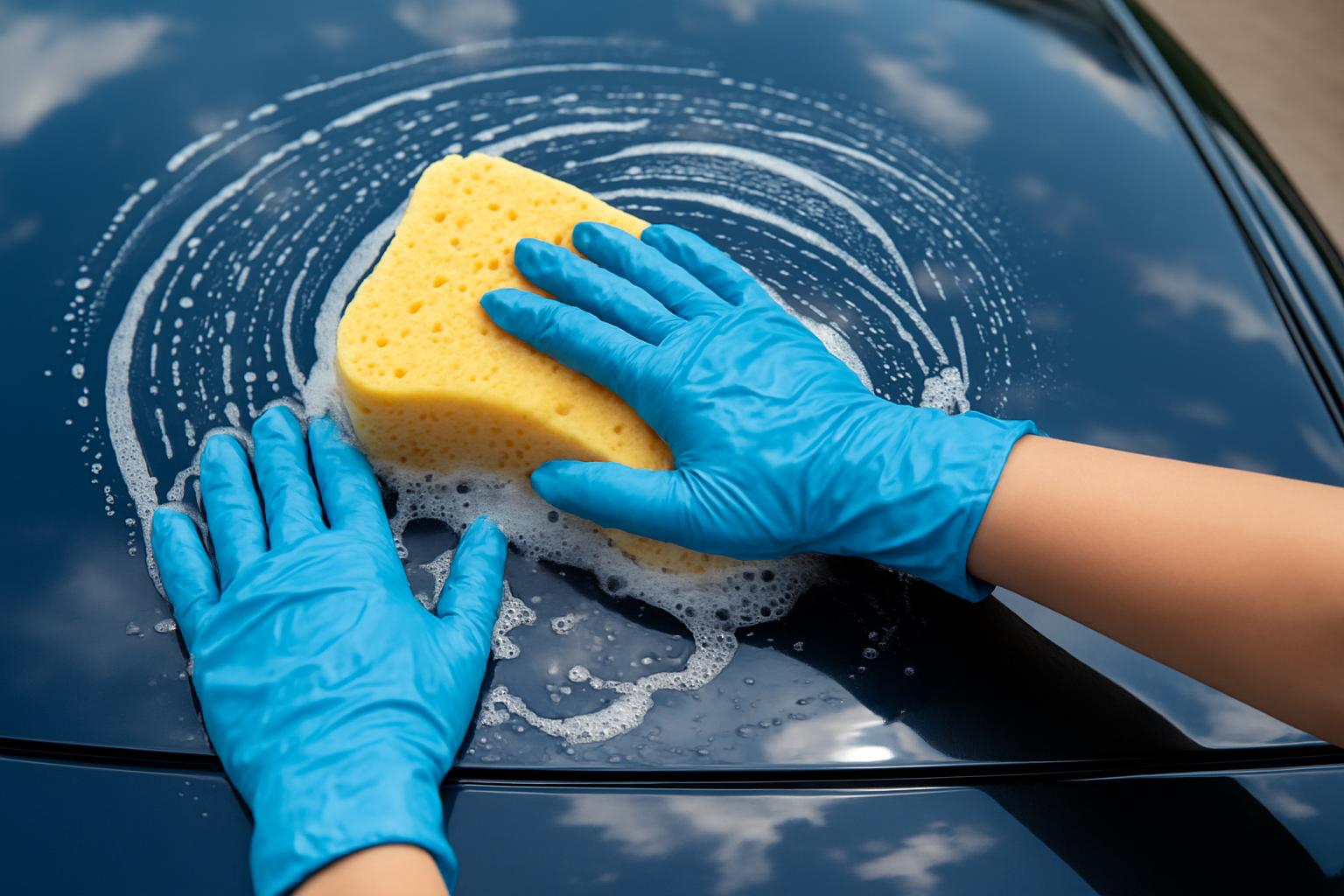 Technician applying car wax by hand
